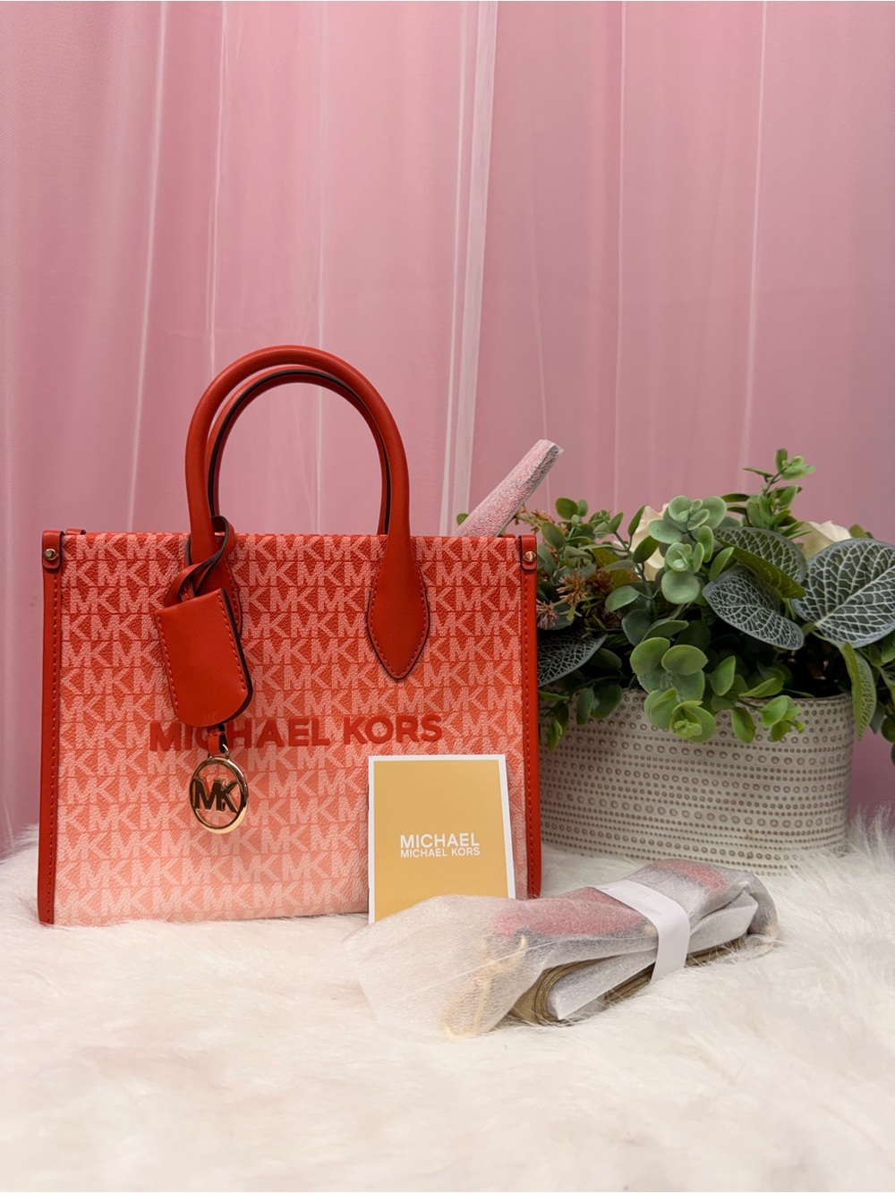 Michael Kors Red to Pink Ombre Signature Satchel